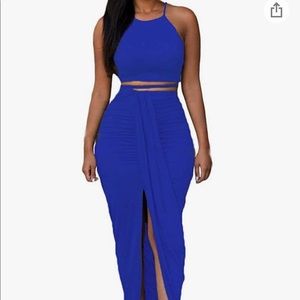 Cobalt Blue Skirt and Crop Top Set